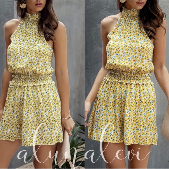 SUMMER SLEEVELESS ROMPER PRETTY YELLOW FLORAL - Picture 2 of 7